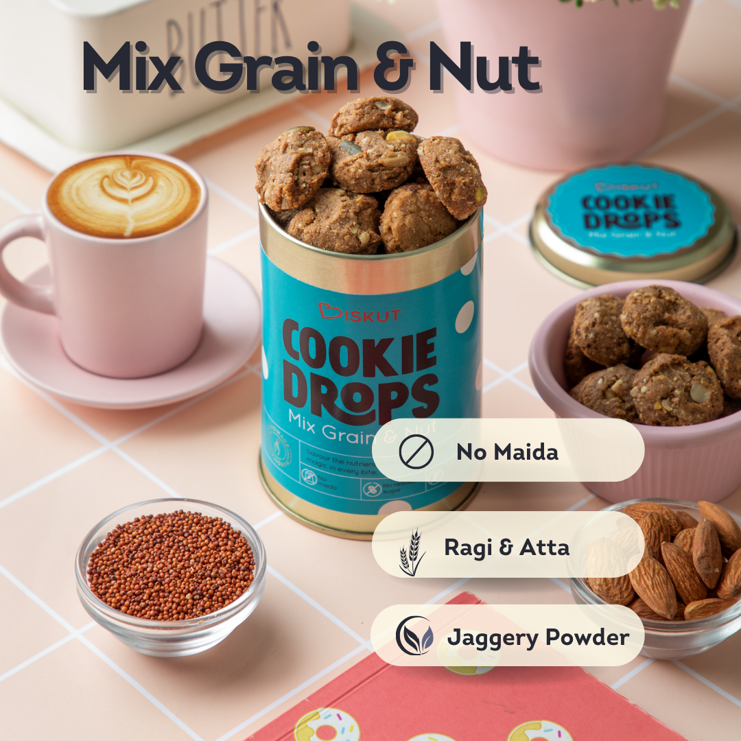 wholehweat and ragi cookies with dry fruits and seeds.