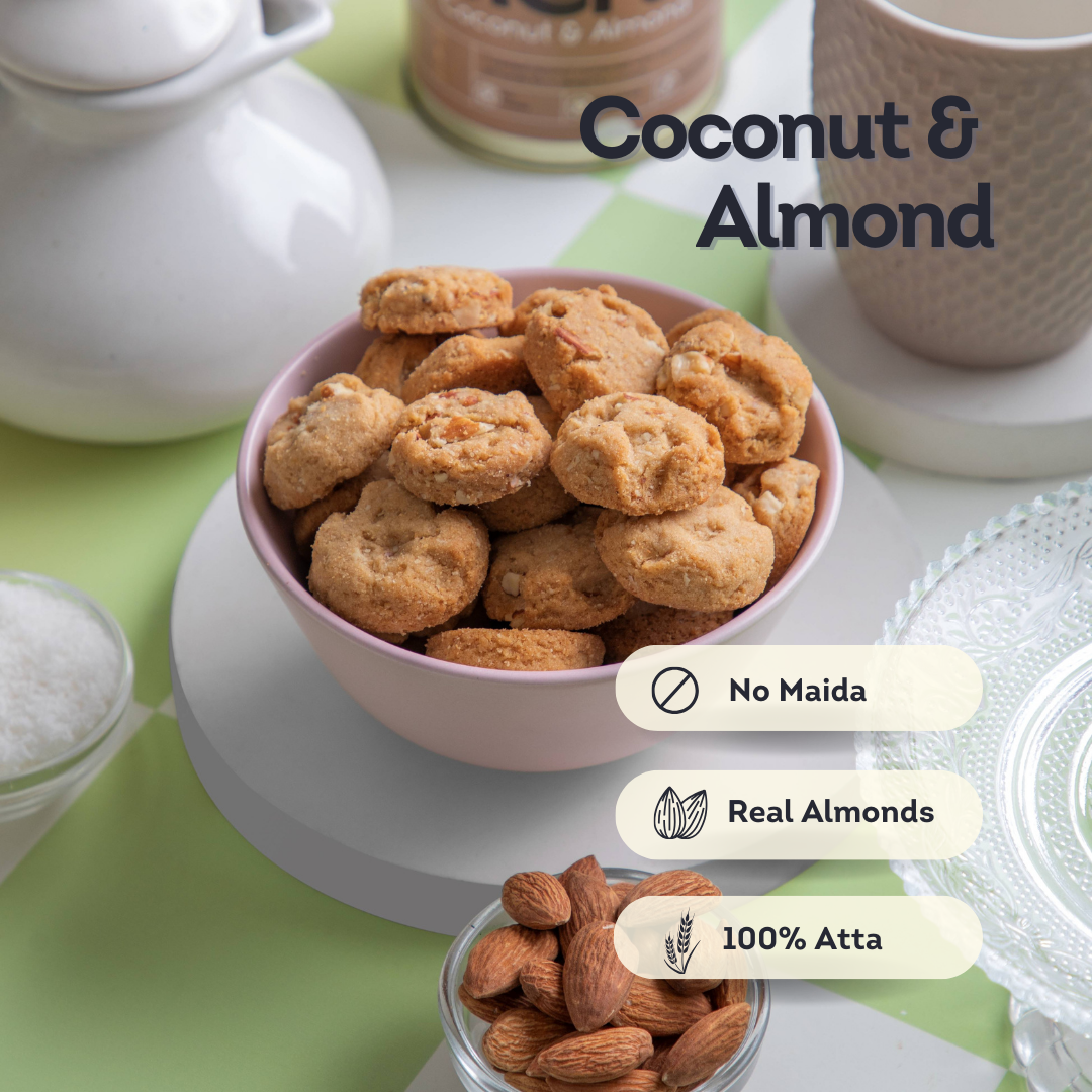 mini coconut and almond cookies, wholewheat and made with natural sugar.
